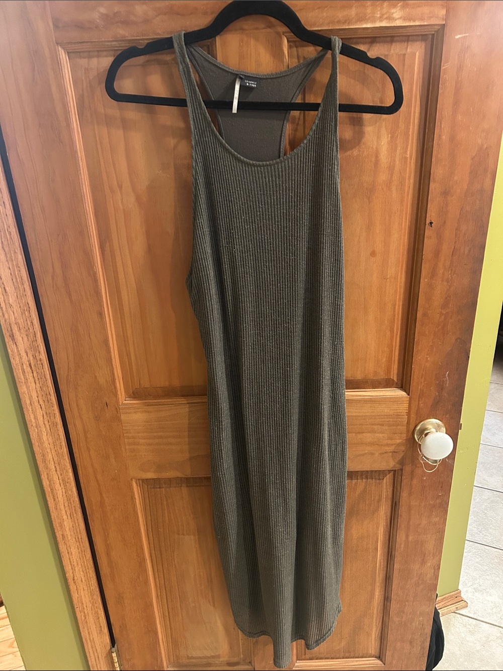 Ribbed Tank Midi Dress in Olive by Sparkle & Fade